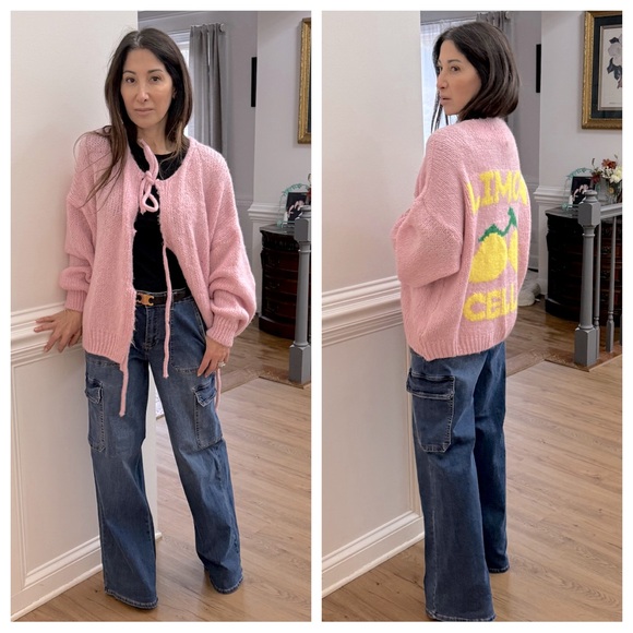 MADE IN ITALY OVERSIZED FABULOUS LIMON CELLO SWEATER CARDIGAN - Picture 3 of 5